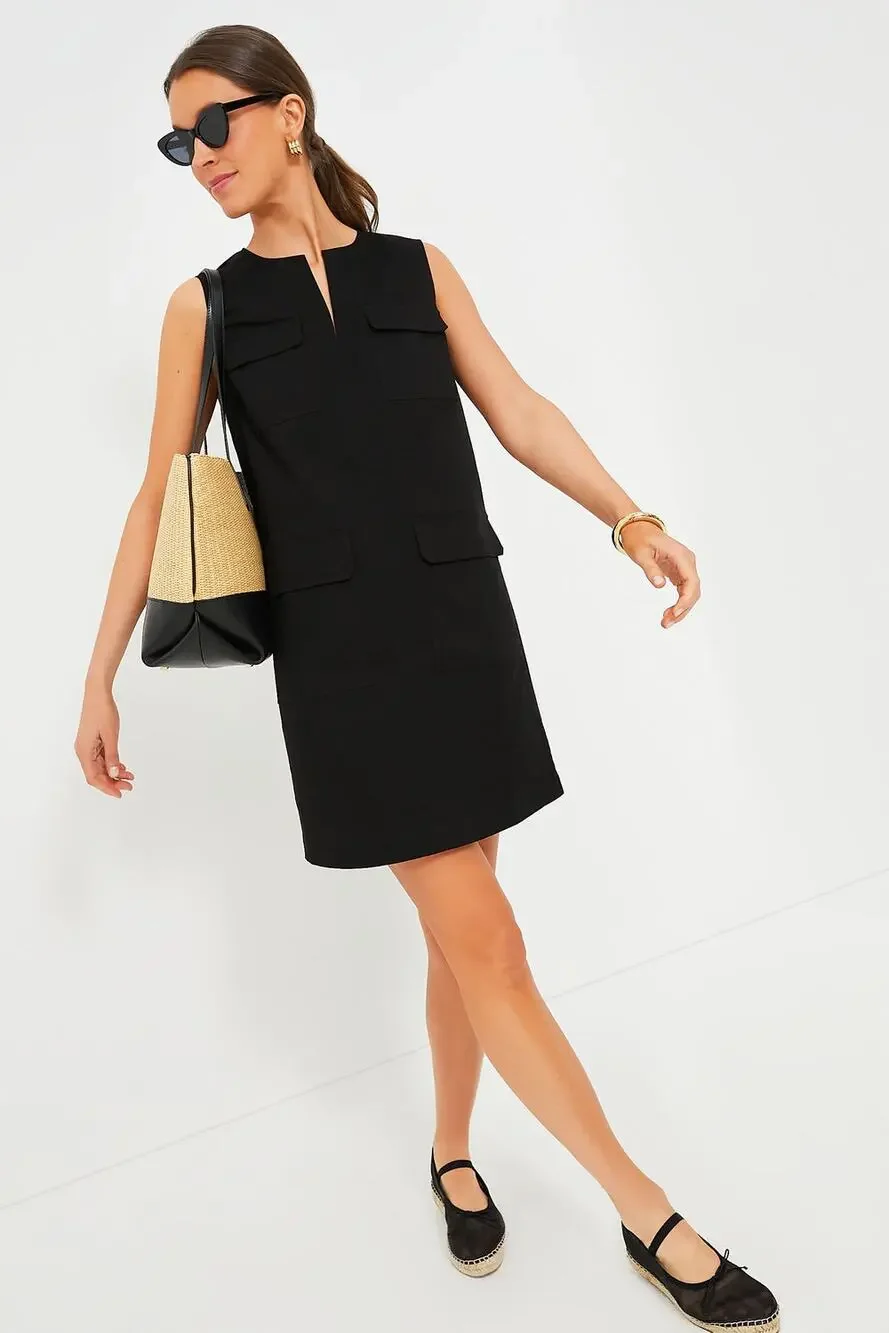 Tuckernuck Sydney Cotton Stretch Pocket Shift Mini Dress Black Medium